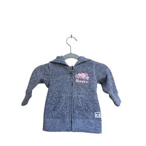 Roots‎ Baby Zip Up Hoodie Sweatshirt Gray Pink Size 3-6 Months